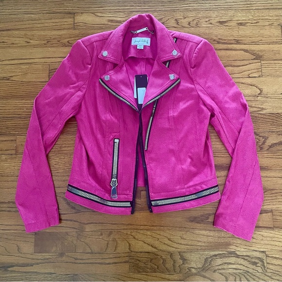 Joseph Ribkoff Hot Pink Fuchsia Moto Jacket Style 211954 Size Medium NEW W/ TAGS - Picture 3 of 12